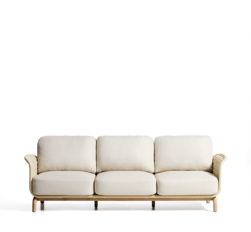 ALIPA 3-seater sofa in solid acacia wood and ecru rope cord 235 cm