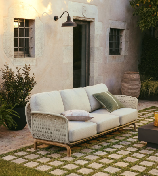 ALIPA 3-seater sofa in solid acacia wood and ecru rope cord 235 cm