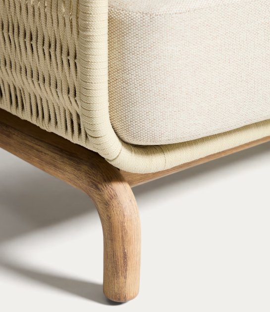 ALIPA 3-seater sofa in solid acacia wood and ecru rope cord 235 cm