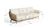 ALIPA 3-seater sofa in solid acacia wood and ecru rope cord 235 cm