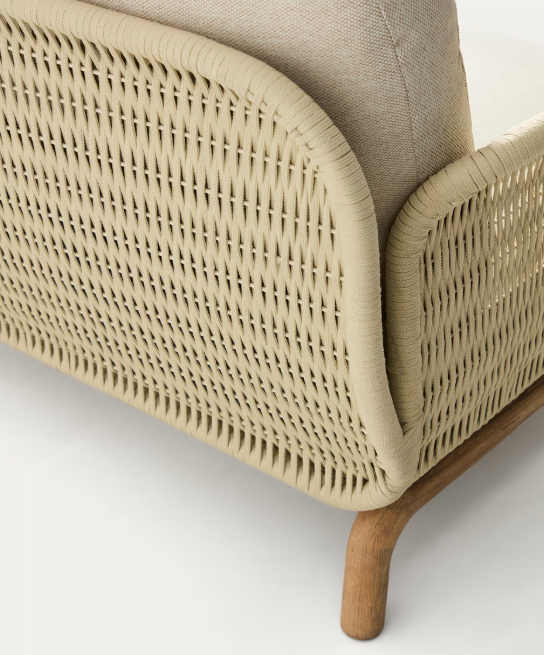 ALIPA 3-seater sofa in solid acacia wood and ecru rope cord 235 cm