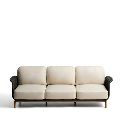 ALIPA 3-seater sofa in solid acacia wood and dark grey rope cord 235 cm