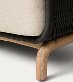 ALIPA 3-seater sofa in solid acacia wood and dark grey rope cord 235 cm