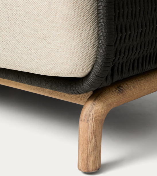 ALIPA 3-seater sofa in solid acacia wood and dark grey rope cord 235 cm