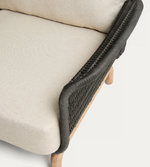 ALIPA 3-seater sofa in solid acacia wood and dark grey rope cord 235 cm