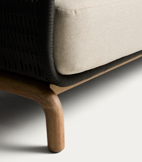 ALIPA 3-seater sofa in solid acacia wood and dark grey rope cord 235 cm