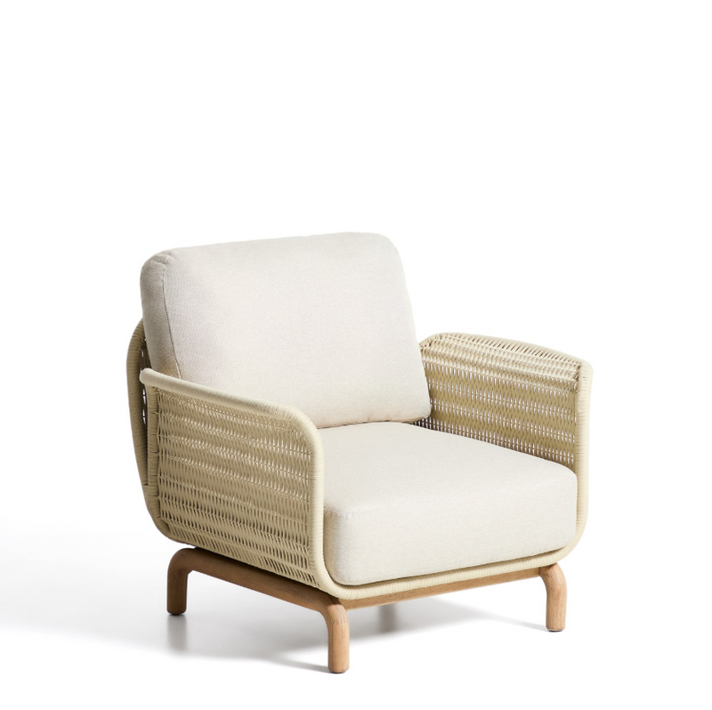 ALIPA armchair in FSC 100% solid acacia wood and ecru rope cord