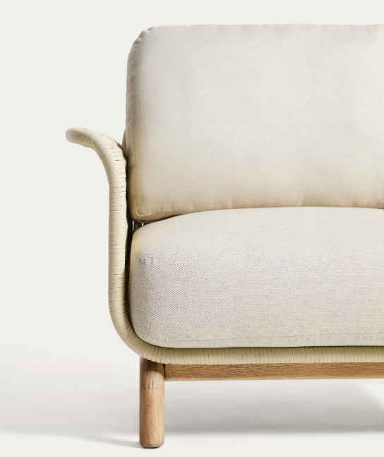 ALIPA armchair in FSC 100% solid acacia wood and ecru rope cord