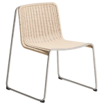 TAVARI Stackable chair in beige synthetic rope cord and brushed-effect stainless steel.
