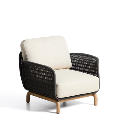 ALIPA armchair in FSC 100% solid acacia wood and dark grey rope cord