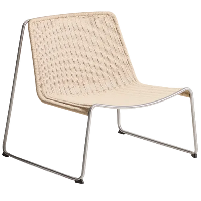 TAVARI Stackable armchair in beige synthetic rope cord and brushed-effect stainless steel