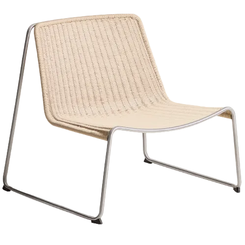 TAVARI Stackable armchair in beige synthetic rope cord and brushed-effect stainless steel