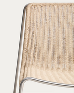 TAVARI Stackable armchair in beige synthetic rope cord and brushed-effect stainless steel
