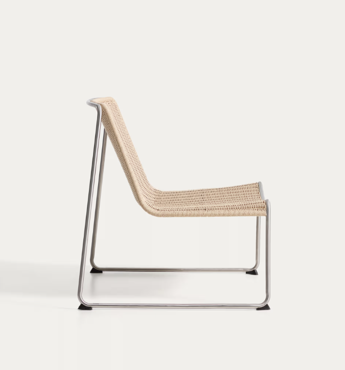 TAVARI Stackable armchair in beige synthetic rope cord and brushed-effect stainless steel