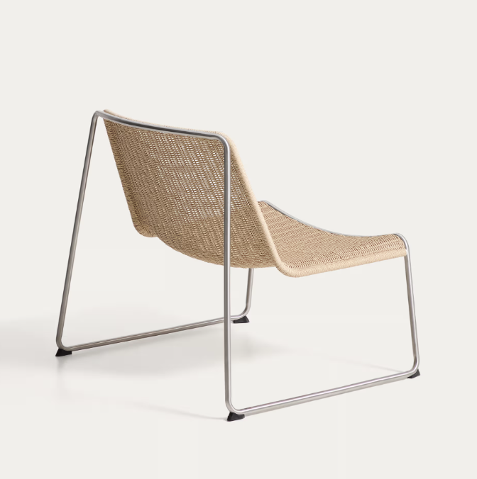 TAVARI Stackable armchair in beige synthetic rope cord and brushed-effect stainless steel