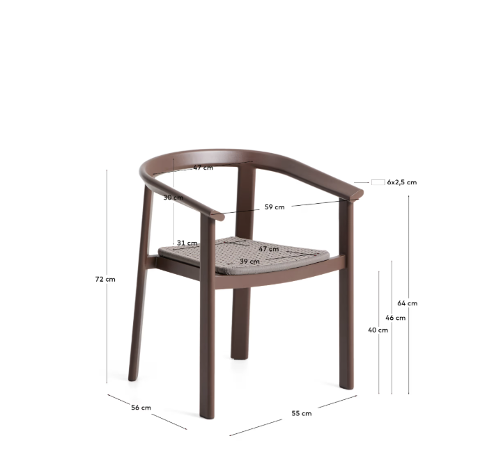 ERICE Stackable chair in aluminium and brown rope