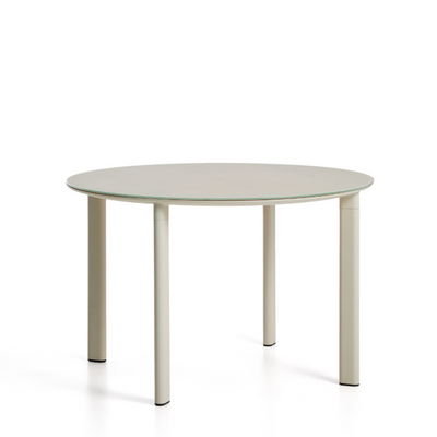 ERICE round table in aluminium and ecru tempered glass Ø120 cm
