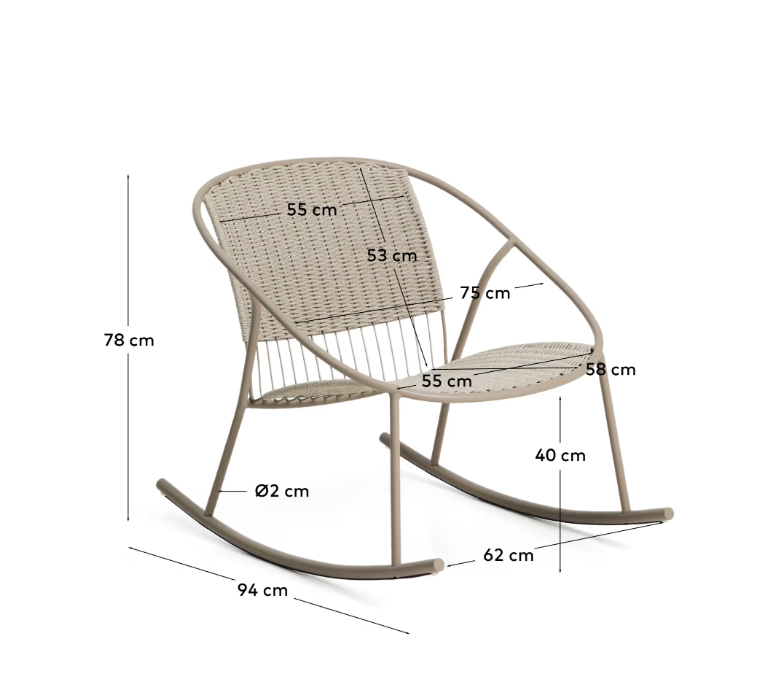 ATRANI rocking chair in galvanized steel and taupe rope