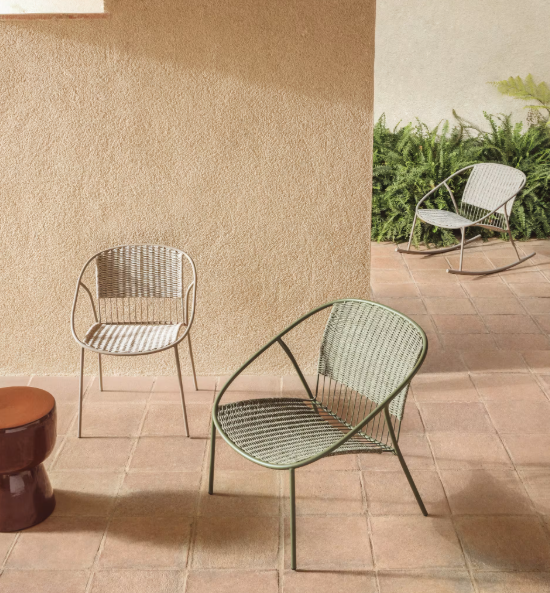 ATRANI rocking chair in galvanized steel and green rope