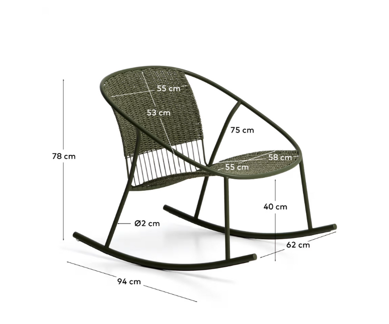 ATRANI rocking chair in galvanized steel and green rope