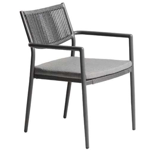 ARGASI Chair in graphite aluminium and dark grey synthetic rope cord