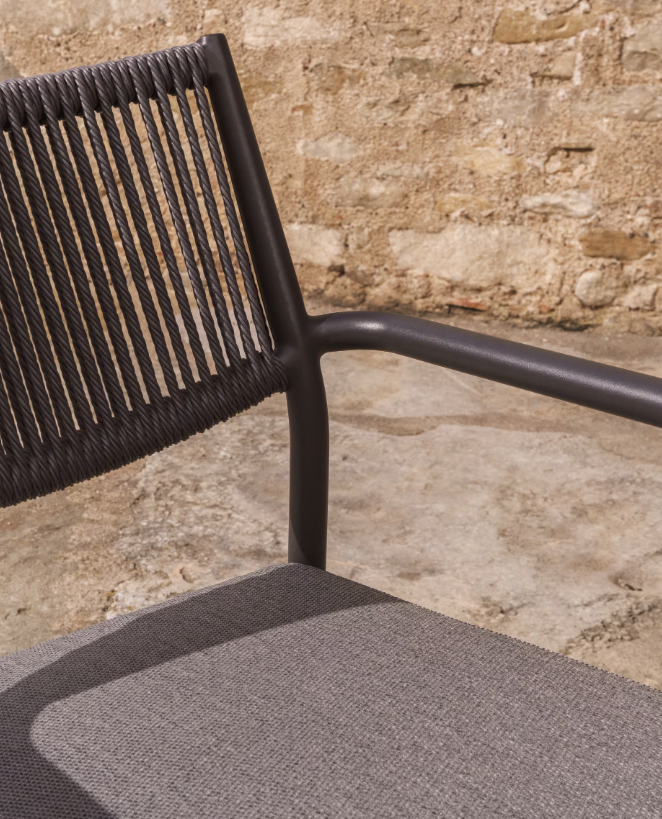 ARGASI Chair in graphite aluminium and dark grey synthetic rope cord