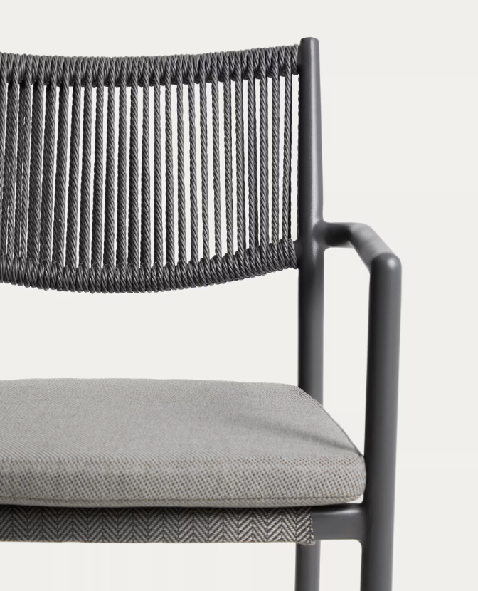 ARGASI Chair in graphite aluminium and dark grey synthetic rope cord