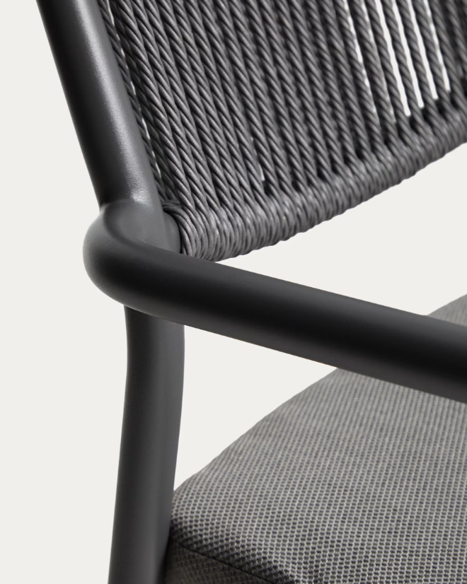 ARGASI Chair in graphite aluminium and dark grey synthetic rope cord