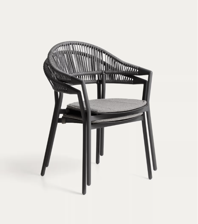ALIMIA Stackable outdoor chair in ecru aluminium with beige synthetic rope