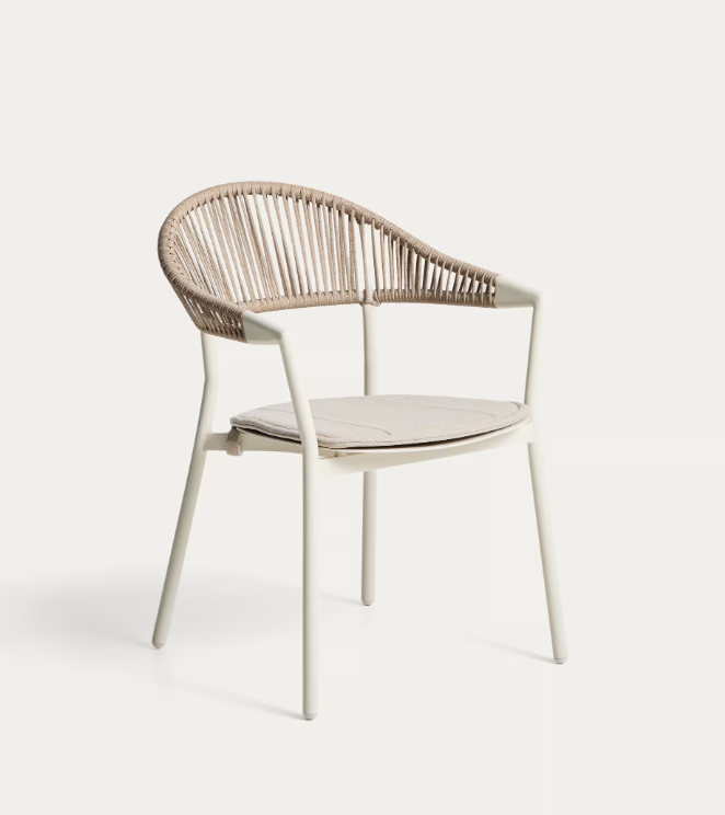 ALIMIA Stackable outdoor chair in ecru aluminium with beige synthetic rope