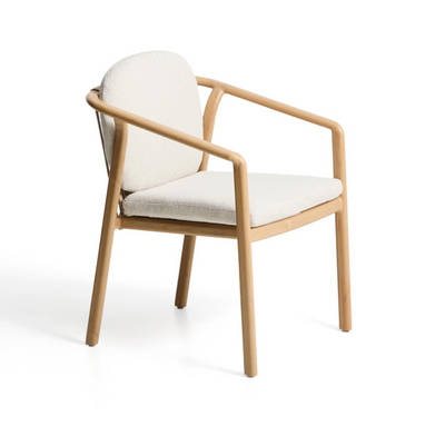 SIRTE outdoor chair in aluminium with wood-effect finish and ecru rope cord