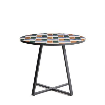 TELLA round table in graphite galvanised steel with multicoloured tiles Ø90 cm