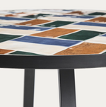 TELLA round table in graphite galvanised steel with multicoloured tiles Ø90 cm