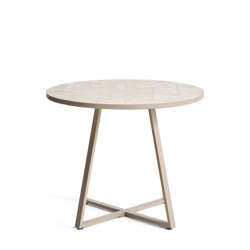 TELLA round table in galvanised steel with beige tiles Ø90cm