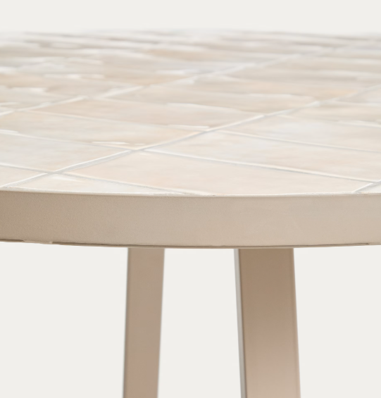 TELLA round table in galvanised steel with beige tiles Ø90cm
