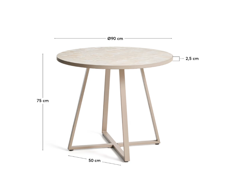 TELLA round table in galvanised steel with beige tiles Ø90cm