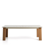 LIVORNO extendable table in ecru aluminium with wood-effect legs 233(350) x 100cm