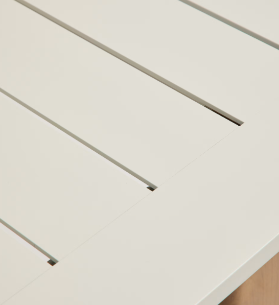 LIVORNO extendable table in ecru aluminium with wood-effect legs 233(350) x 100cm