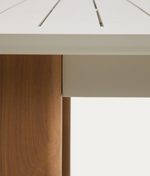 LIVORNO extendable table in ecru aluminium with wood-effect legs 233(350) x 100cm