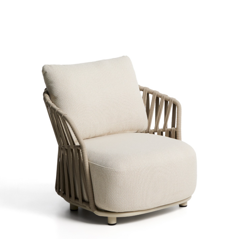OSANI armchair in ecru aluminium and taupe rope cord