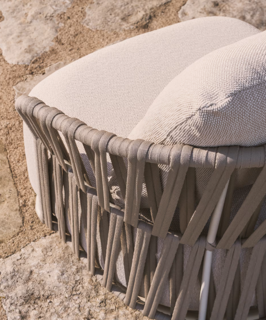 OSANI armchair in ecru aluminium and taupe rope cord