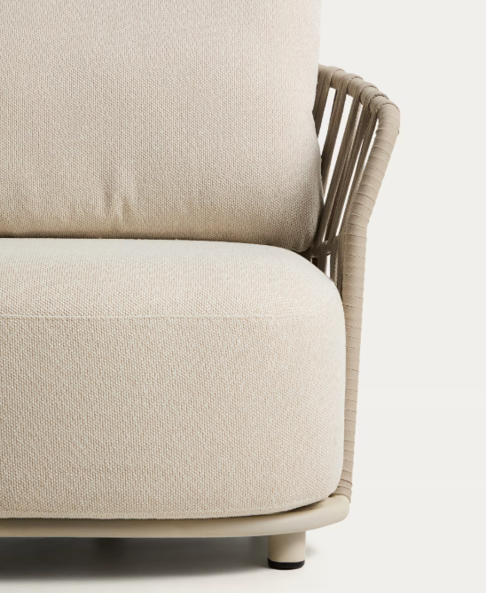 OSANI armchair in ecru aluminium and taupe rope cord
