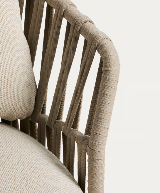 OSANI armchair in ecru aluminium and taupe rope cord