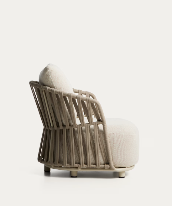 OSANI armchair in ecru aluminium and taupe rope cord
