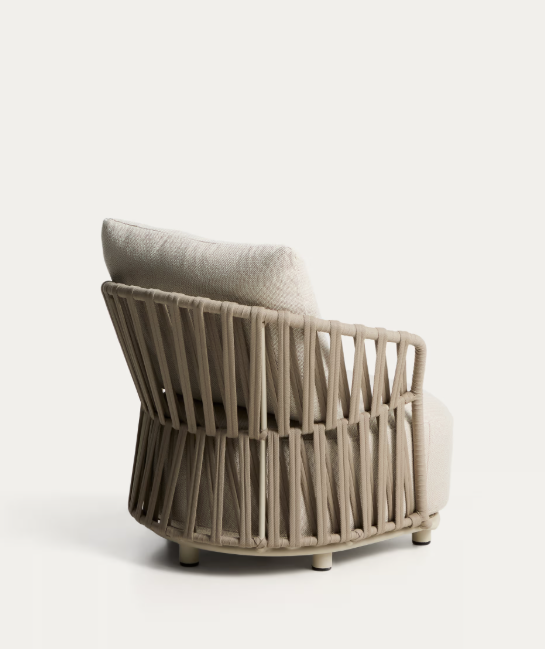 OSANI armchair in ecru aluminium and taupe rope cord