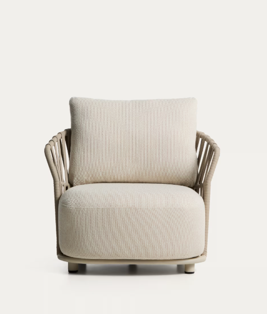 OSANI armchair in ecru aluminium and taupe rope cord