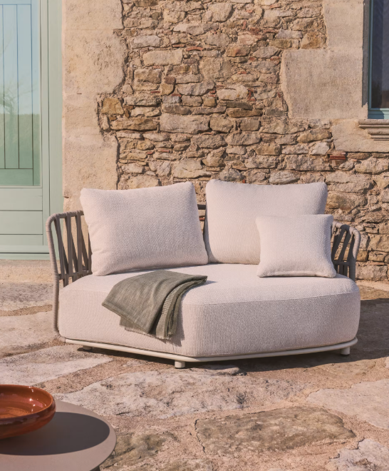 OSANI curved module in ecru aluminium and taupe rope cord 167cm