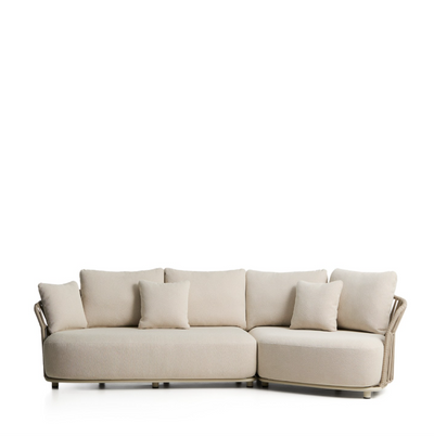 OSANI 2-seater sofa and curved module in ecru aluminium and taupe rope cord 274cm.