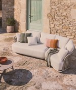 OSANI 2-seater sofa and curved module in ecru aluminium and taupe rope cord 274cm.