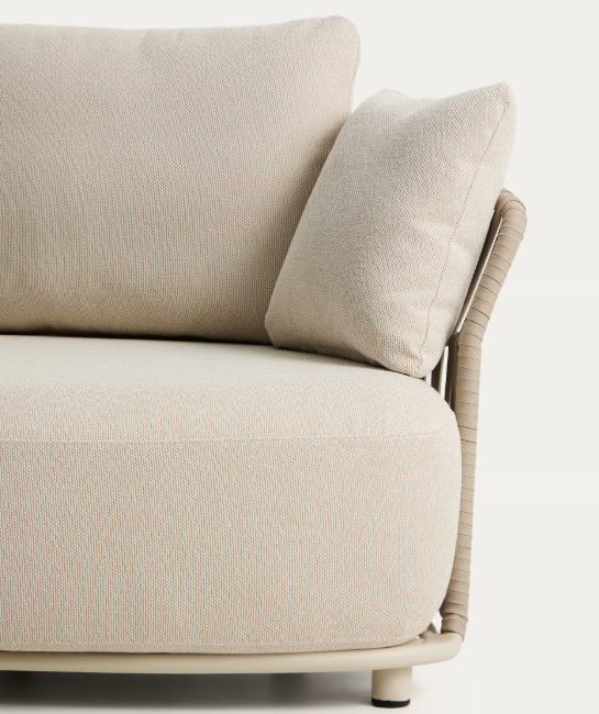 OSANI 2-seater sofa and curved module in ecru aluminium and taupe rope cord 274cm.